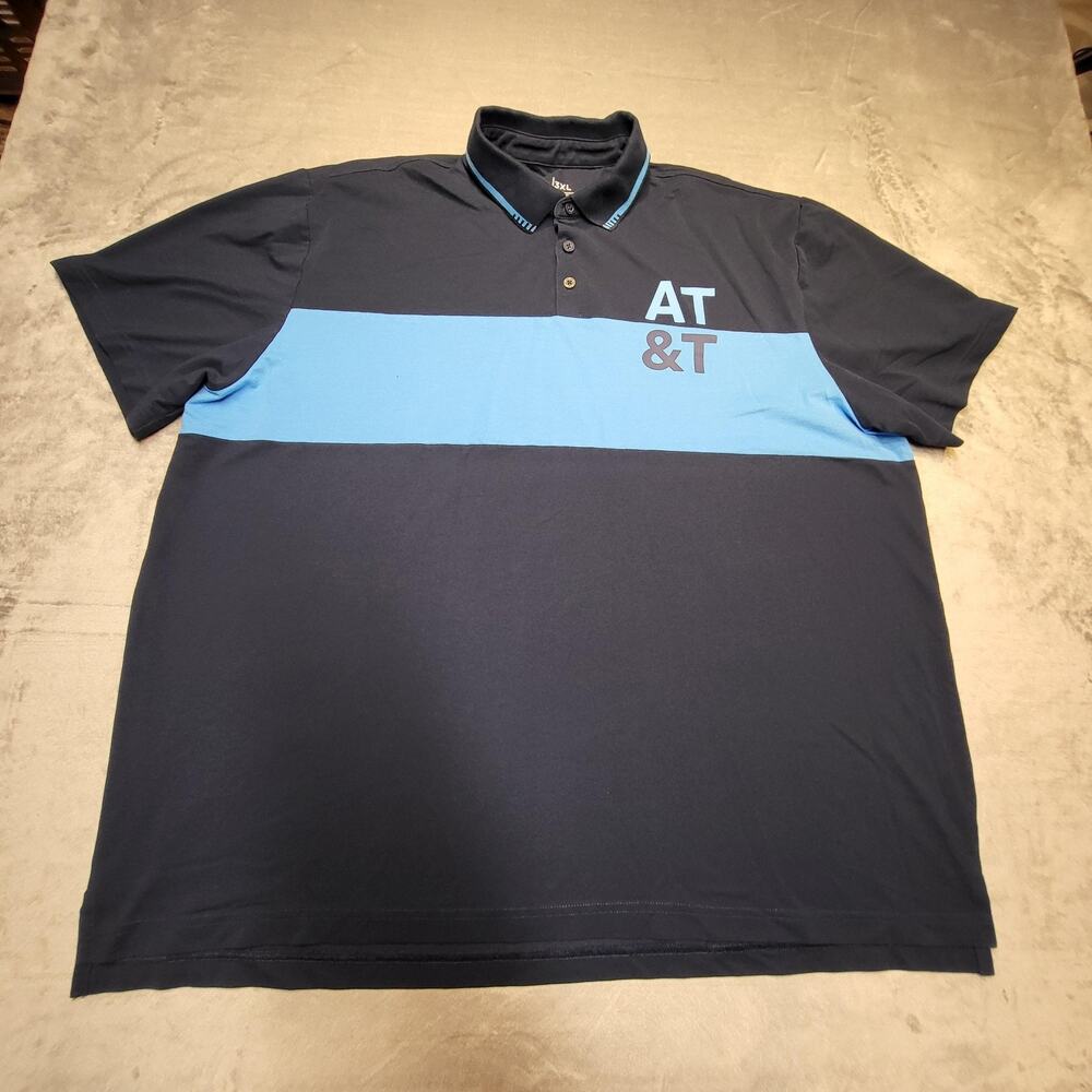 AT&T Polo Shirt Mens 3XL Blue Black Colorblock Short Sleeve Cotton Blend Logo